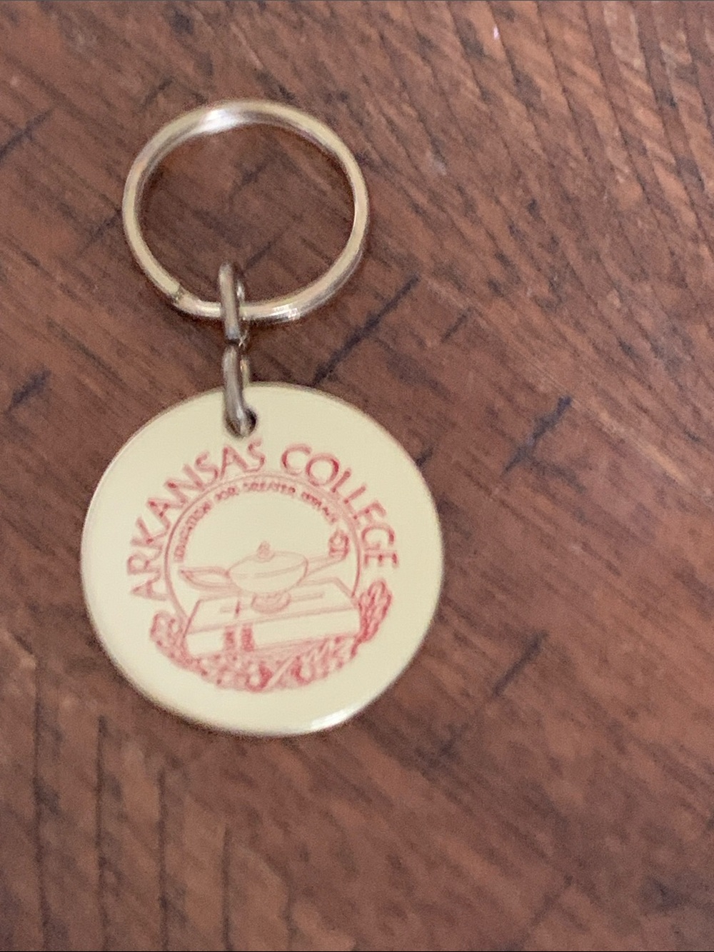 Arkansas College Cream and Red Round Keychain by